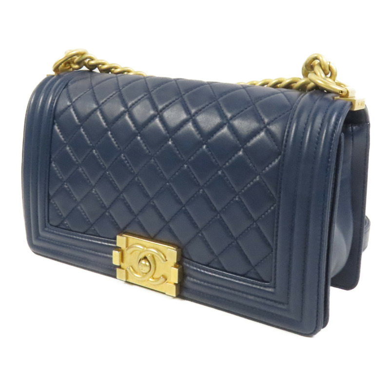 CHANEL 羊皮皮革Boy 25金扣鏈帶肩背袋-2