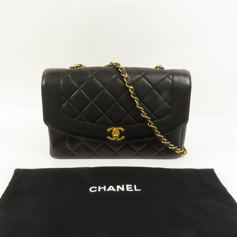 CHANEL 羊皮皮革Diana金扣鏈帶肩背袋-8