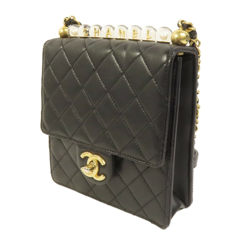 CHANEL 羊皮皮革Matelasse Pearl金扣鏈帶肩背袋-2