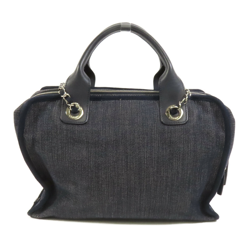 CHANEL 帆布Deauville Chain Tote銀扣鏈帶手挽肩背兩用袋-1