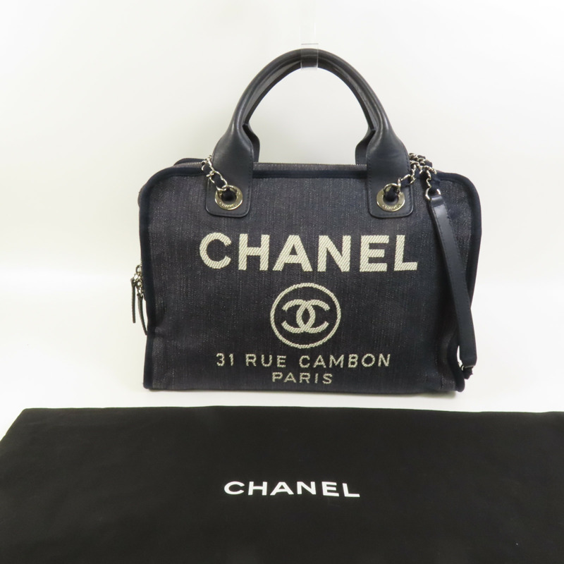 CHANEL 帆布Deauville Chain Tote銀扣鏈帶手挽肩背兩用袋-10