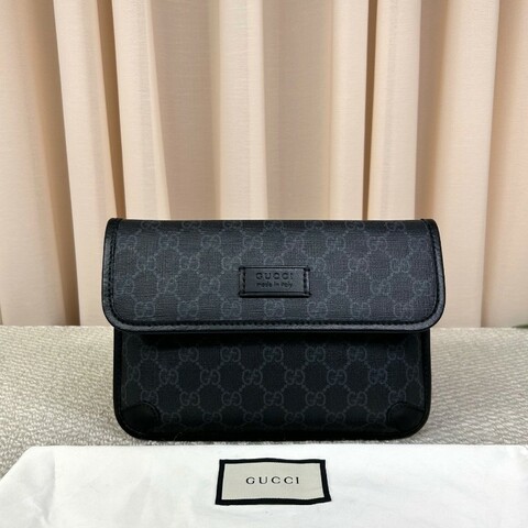 古馳GUCCI黑色老花腰包 經典老花帆布拼皮革 紅藍織帶 可斜挎做胸包 容量實用 日常百搭