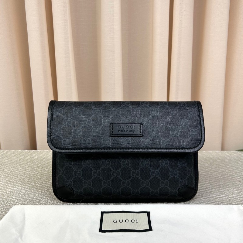 古馳GUCCI黑色老花腰包 經典老花帆布拼皮革 紅藍織帶 可斜挎做胸包 容量實用 日常百搭-5