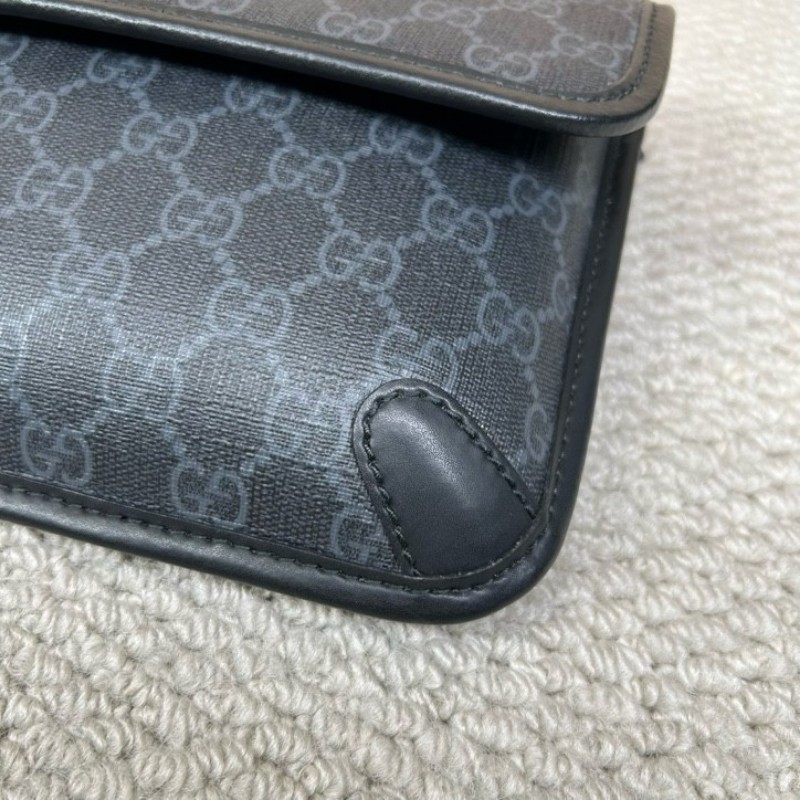 古馳GUCCI黑色老花腰包 經典老花帆布拼皮革 紅藍織帶 可斜挎做胸包 容量實用 日常百搭-7