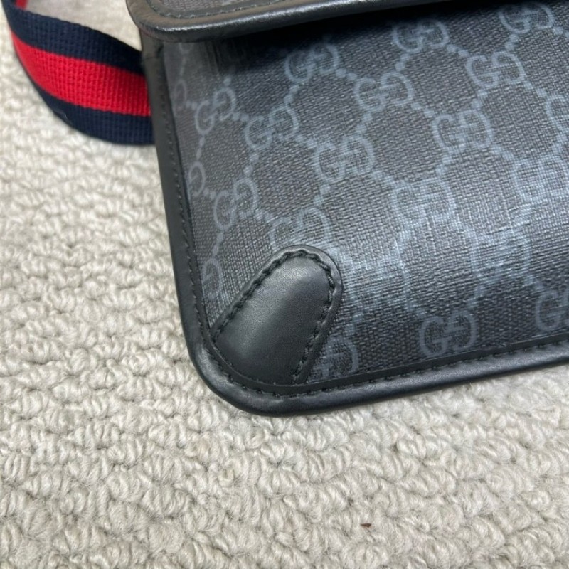 古馳GUCCI黑色老花腰包 經典老花帆布拼皮革 紅藍織帶 可斜挎做胸包 容量實用 日常百搭-8