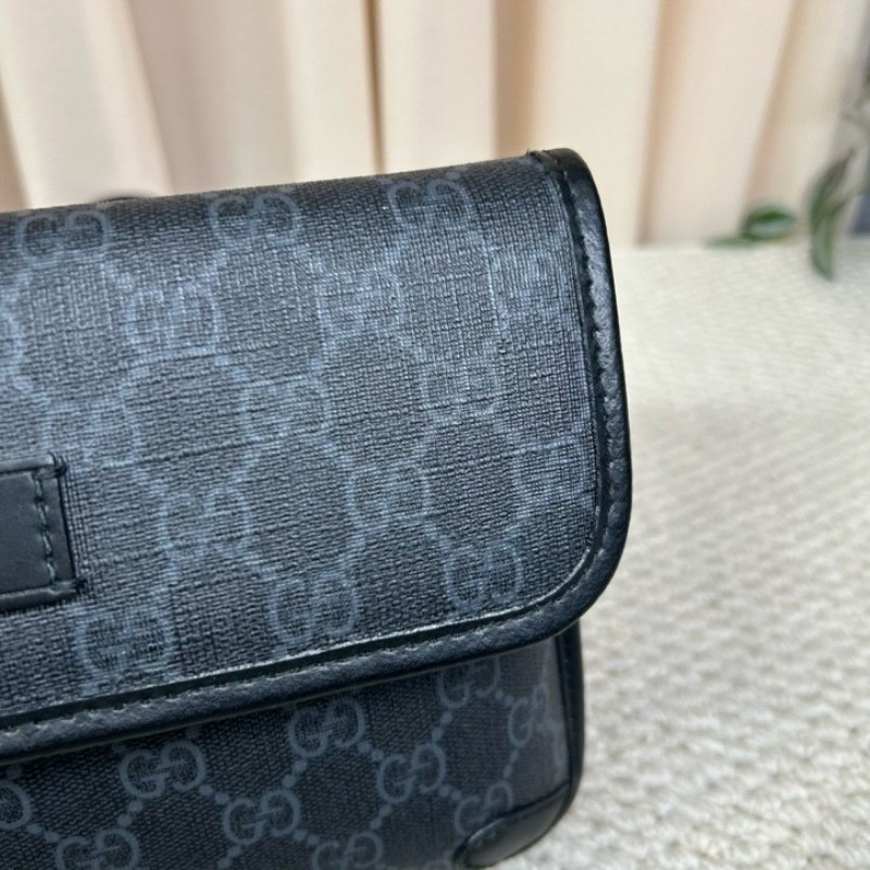 古馳GUCCI黑色老花腰包 經典老花帆布拼皮革 紅藍織帶 可斜挎做胸包 容量實用 日常百搭-9