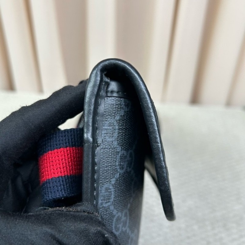 古馳GUCCI黑色老花腰包 經典老花帆布拼皮革 紅藍織帶 可斜挎做胸包 容量實用 日常百搭-10