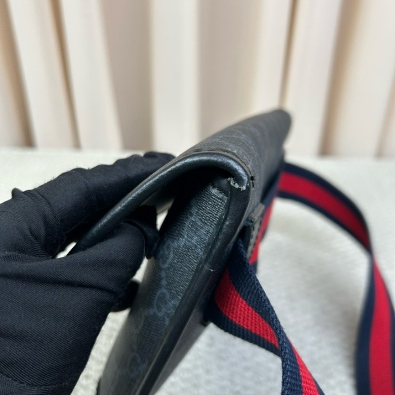 古馳GUCCI黑色老花腰包 經典老花帆布拼皮革 紅藍織帶 可斜挎做胸包 容量實用 日常百搭-11