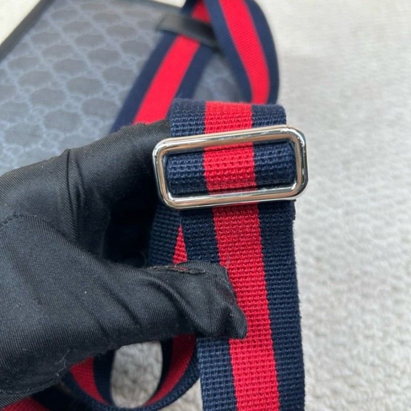 古馳GUCCI黑色老花腰包 經典老花帆布拼皮革 紅藍織帶 可斜挎做胸包 容量實用 日常百搭-13