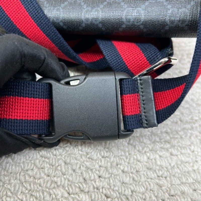 古馳GUCCI黑色老花腰包 經典老花帆布拼皮革 紅藍織帶 可斜挎做胸包 容量實用 日常百搭-14