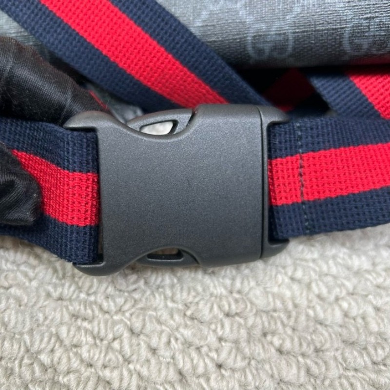 古馳GUCCI黑色老花腰包 經典老花帆布拼皮革 紅藍織帶 可斜挎做胸包 容量實用 日常百搭-15