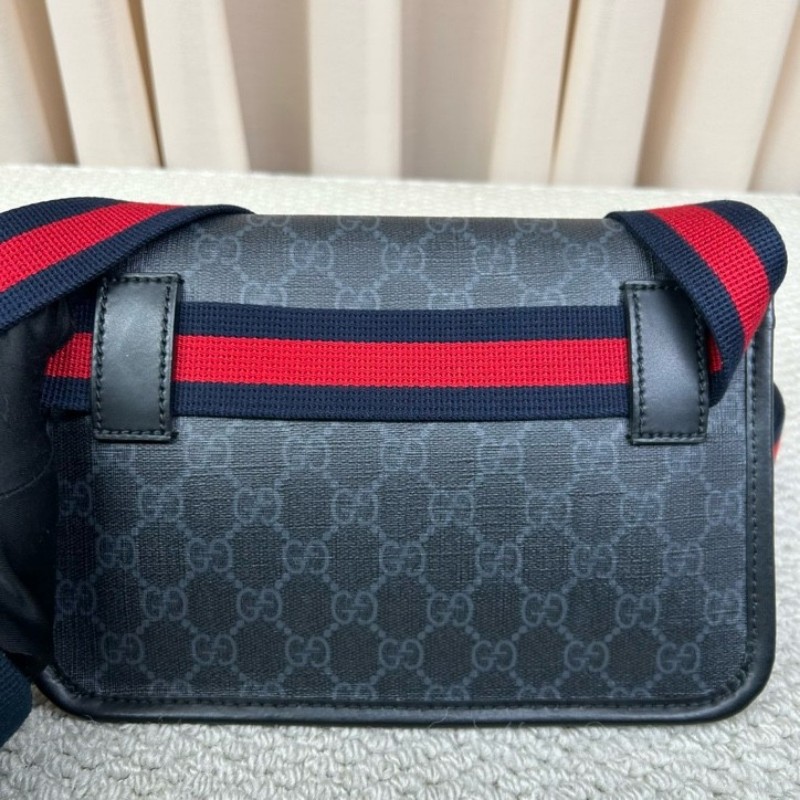 古馳GUCCI黑色老花腰包 經典老花帆布拼皮革 紅藍織帶 可斜挎做胸包 容量實用 日常百搭-16