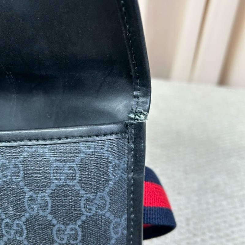 古馳GUCCI黑色老花腰包 經典老花帆布拼皮革 紅藍織帶 可斜挎做胸包 容量實用 日常百搭-17