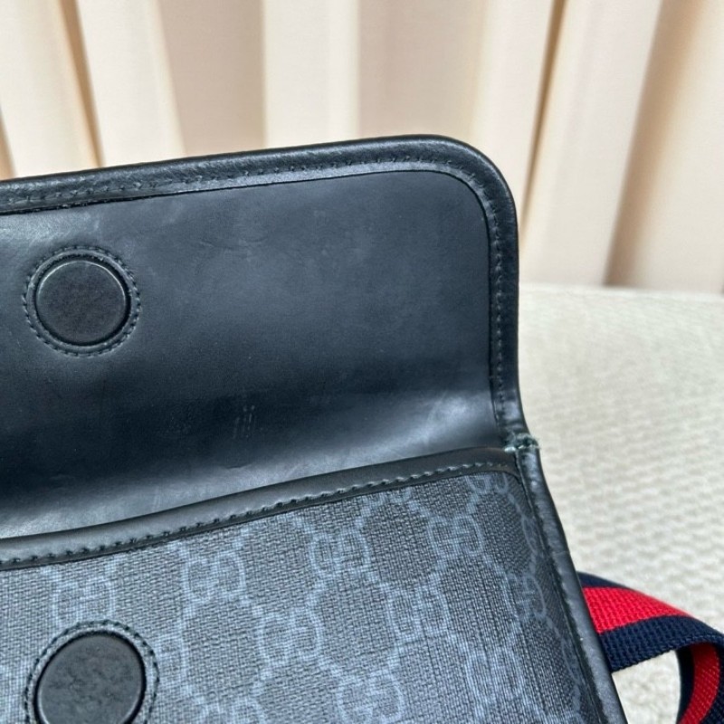 古馳GUCCI黑色老花腰包 經典老花帆布拼皮革 紅藍織帶 可斜挎做胸包 容量實用 日常百搭-21