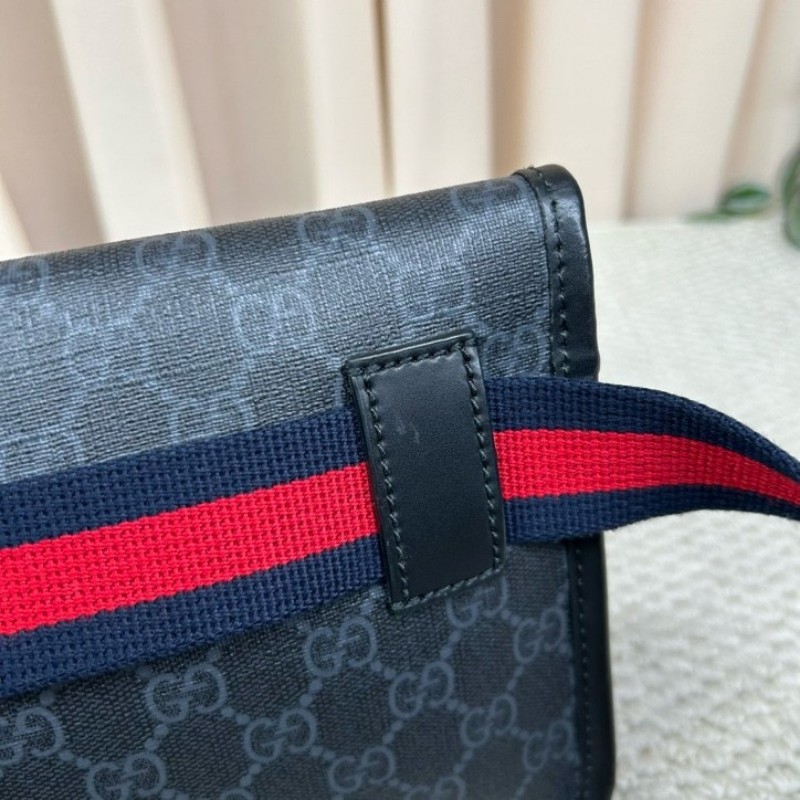 古馳GUCCI黑色老花腰包 經典老花帆布拼皮革 紅藍織帶 可斜挎做胸包 容量實用 日常百搭-22