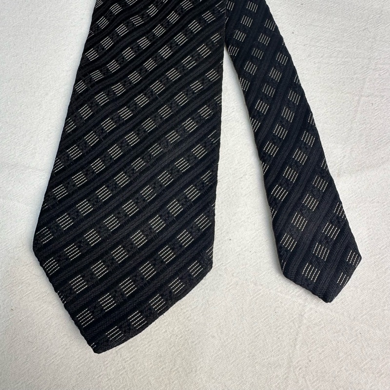 VALENTINO 范倫鐵諾 黑色幾何圖形領帶 領結 絲綢（中古）-1