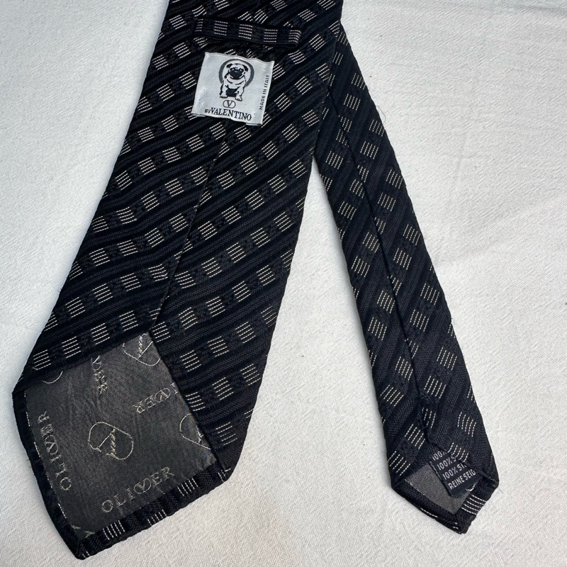 VALENTINO 范倫鐵諾 黑色幾何圖形領帶 領結 絲綢（中古）-2