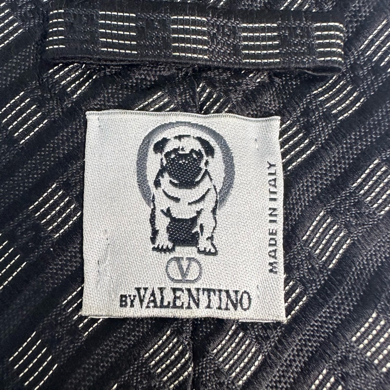 VALENTINO 范倫鐵諾 黑色幾何圖形領帶 領結 絲綢（中古）-4
