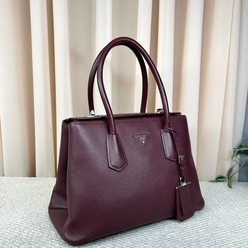 Prada普拉達double十字紋牛皮手提包 有肩帶 可單肩可斜挎可手提 容量大 實用性強 日常通勤百搭-2