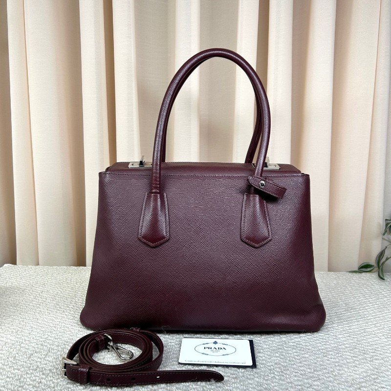 Prada普拉達double十字紋牛皮手提包 有肩帶 可單肩可斜挎可手提 容量大 實用性強 日常通勤百搭-6