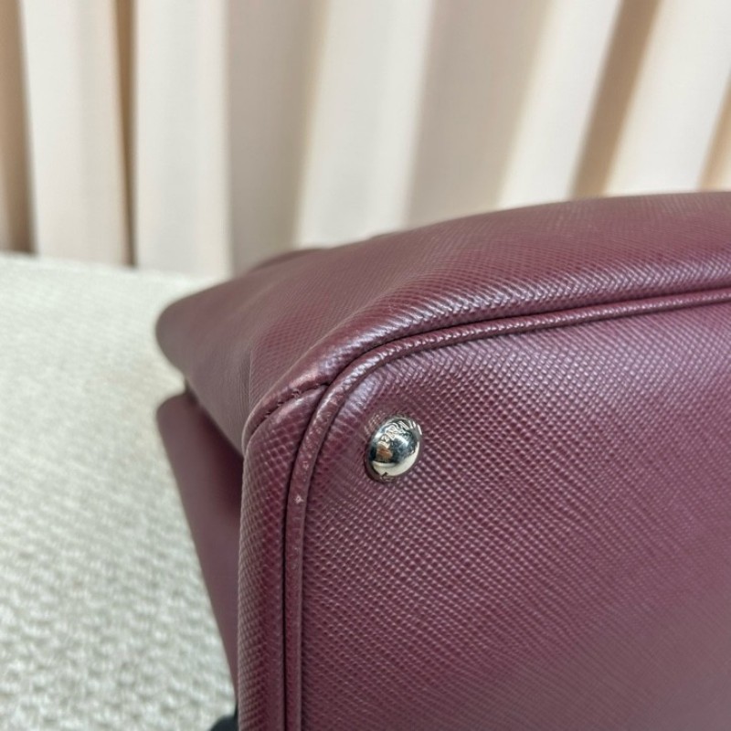 Prada普拉達double十字紋牛皮手提包 有肩帶 可單肩可斜挎可手提 容量大 實用性強 日常通勤百搭-7