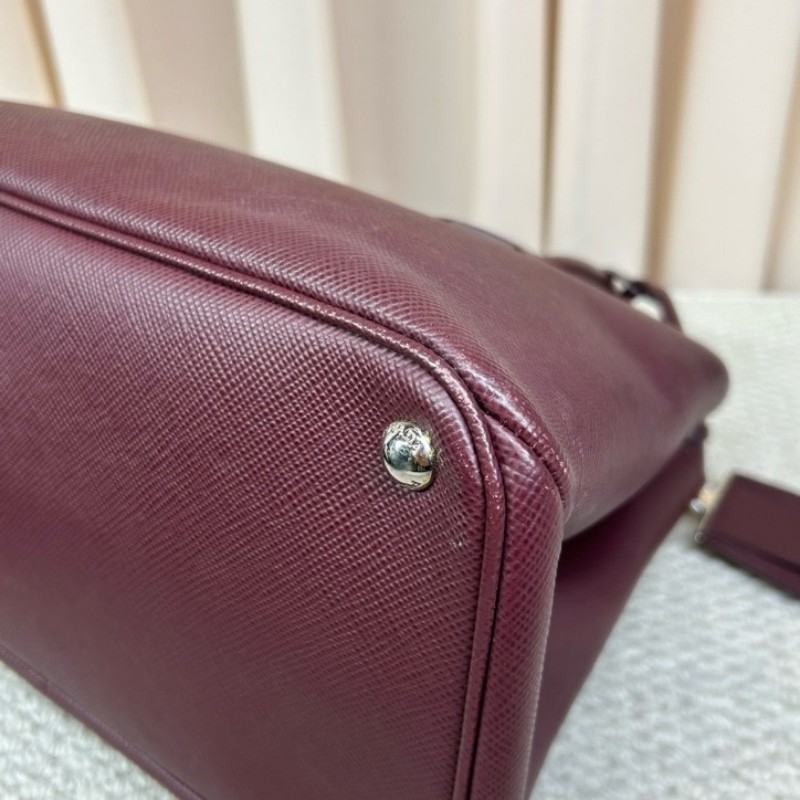 Prada普拉達double十字紋牛皮手提包 有肩帶 可單肩可斜挎可手提 容量大 實用性強 日常通勤百搭-8