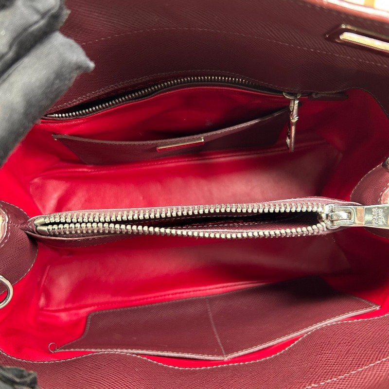 Prada普拉達double十字紋牛皮手提包 有肩帶 可單肩可斜挎可手提 容量大 實用性強 日常通勤百搭-11