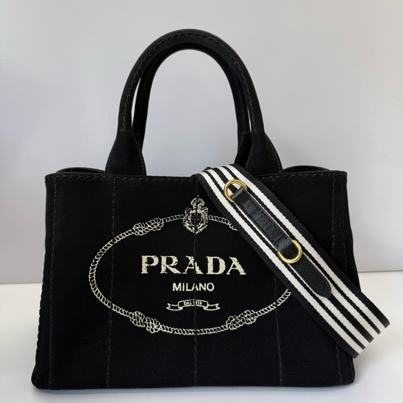 PRADA 普拉達 黑色帆布手提斜背2way包 CANAPA 1BG439-0