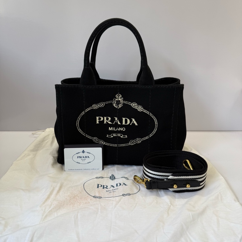 PRADA 普拉達 黑色帆布手提斜背2way包 CANAPA 1BG439-2