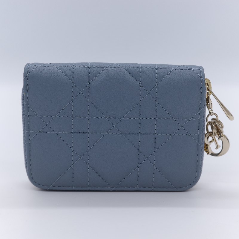 Dior 迪奧 Lady Dior Voyageur 雲朵藍 藤格紋羊皮拉鍊零錢包-2