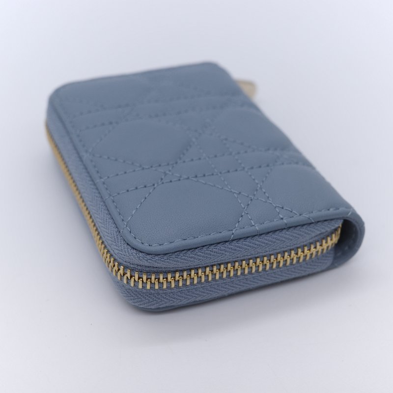 Dior 迪奧 Lady Dior Voyageur 雲朵藍 藤格紋羊皮拉鍊零錢包-5