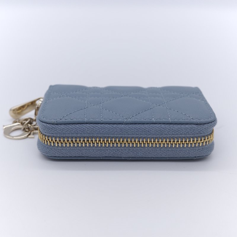 Dior 迪奧 Lady Dior Voyageur 雲朵藍 藤格紋羊皮拉鍊零錢包-7