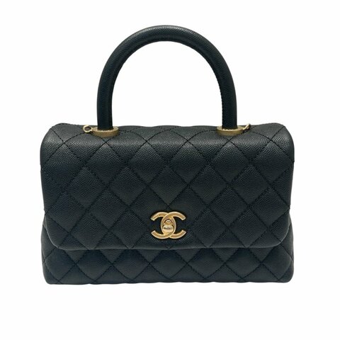 CHANEL 香奈兒 A92990 COCO HANDLE SMALL  荔枝皮 黑色 金鍊 金釦
