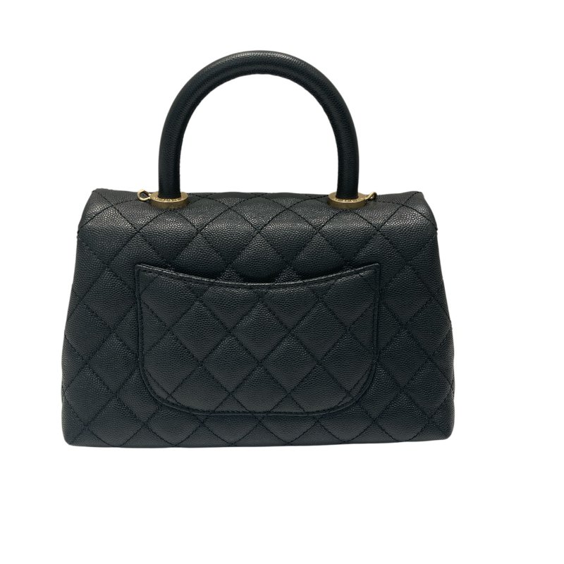 CHANEL 香奈兒 A92990 COCO HANDLE SMALL  荔枝皮 黑色 金鍊 金釦-1