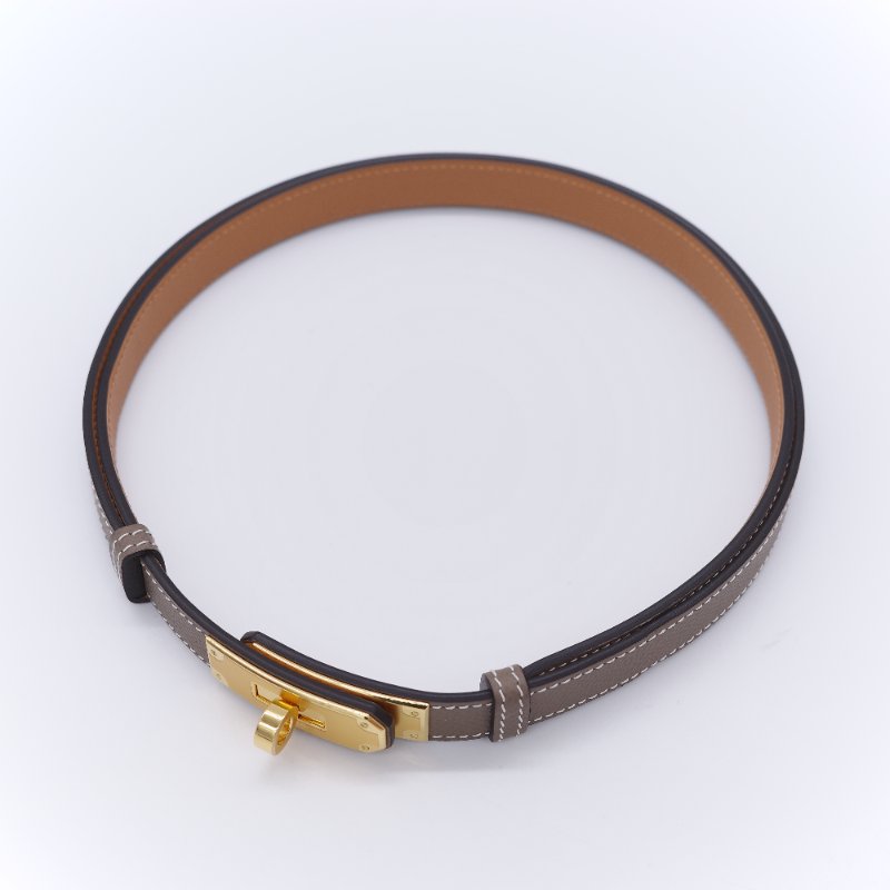 Hermès 愛馬仕 Kelly 18 金棕色 牛皮 金扣 細版皮帶-1