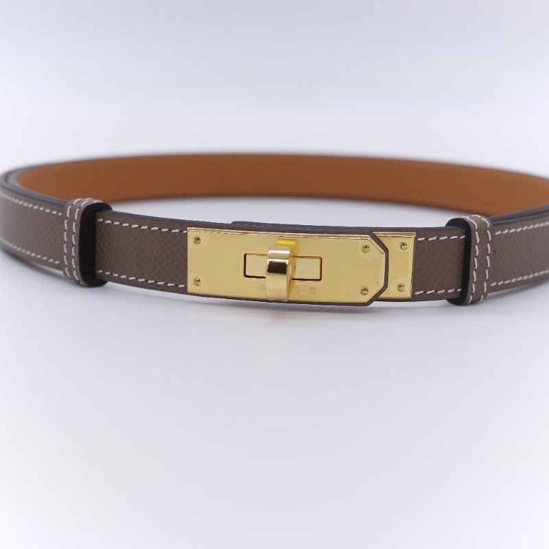 Hermès 愛馬仕 Kelly 18 金棕色 牛皮 金扣 細版皮帶-2