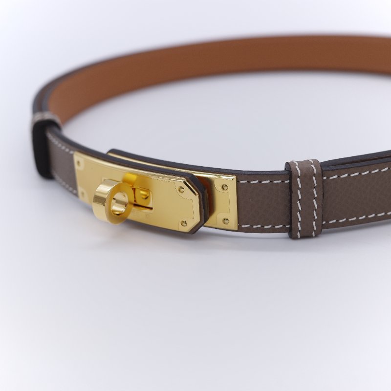 Hermès 愛馬仕 Kelly 18 金棕色 牛皮 金扣 細版皮帶-3