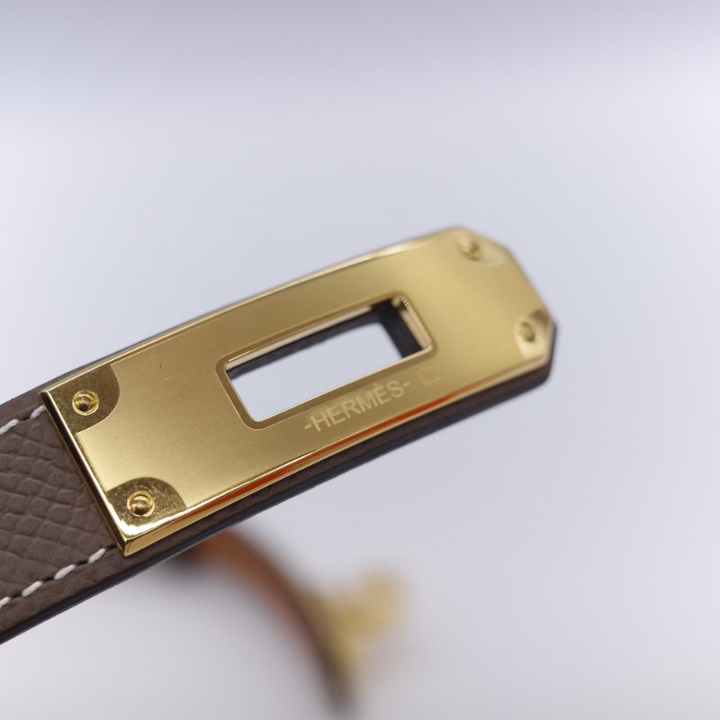 Hermès 愛馬仕 Kelly 18 金棕色 牛皮 金扣 細版皮帶-8