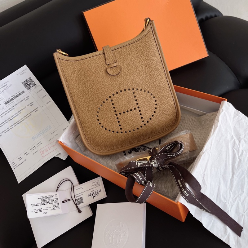 【全新品】Hermes 愛馬仕 伊芙琳 mini Evelyne 餅乾色 金扣 大全套 帶票 B刻-0