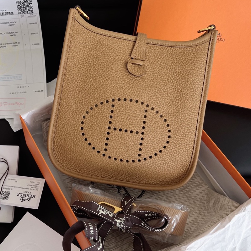 【全新品】Hermes 愛馬仕 伊芙琳 mini Evelyne 餅乾色 金扣 大全套 帶票 B刻-1