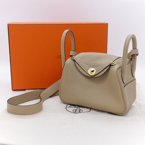 Hermès 愛馬仕 Mini Lindy 風衣灰 卡其色 T/C 小牛皮 迷你手提斜背兩用包