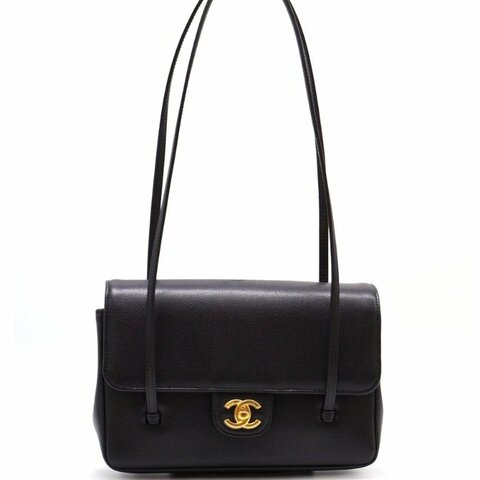 CHANEL 26P Preppy coco粒面牛皮單肩包 - 小號黑金