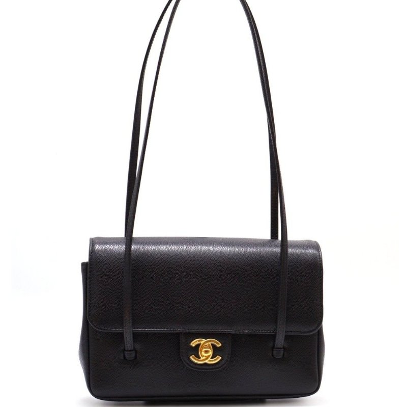 CHANEL 26P Preppy coco粒面牛皮單肩包 - 小號黑金-0