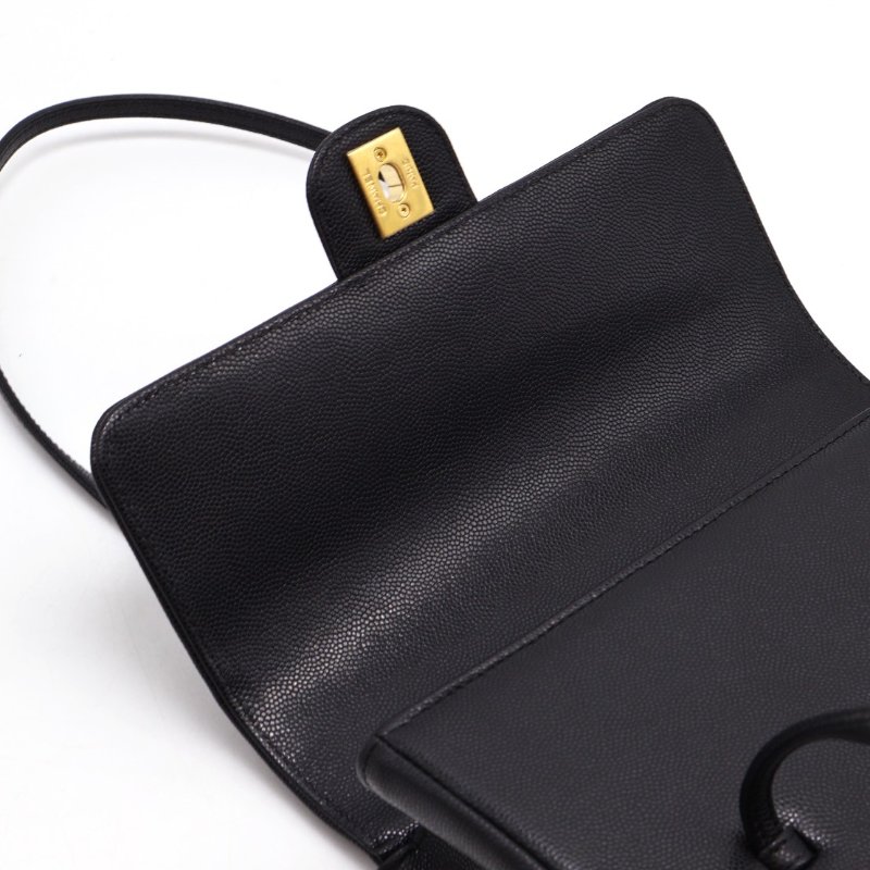 CHANEL 26P Preppy coco粒面牛皮單肩包 - 小號黑金-5