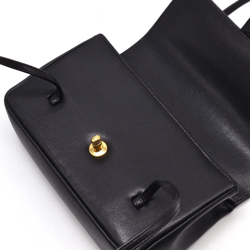 CHANEL 26P Preppy coco粒面牛皮單肩包 - 小號黑金-6