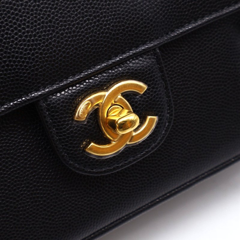 CHANEL 26P Preppy coco粒面牛皮單肩包 - 小號黑金-7