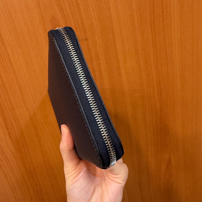 Hermes 深藍Epsom皮銀釦Silk in絲巾長夾-1