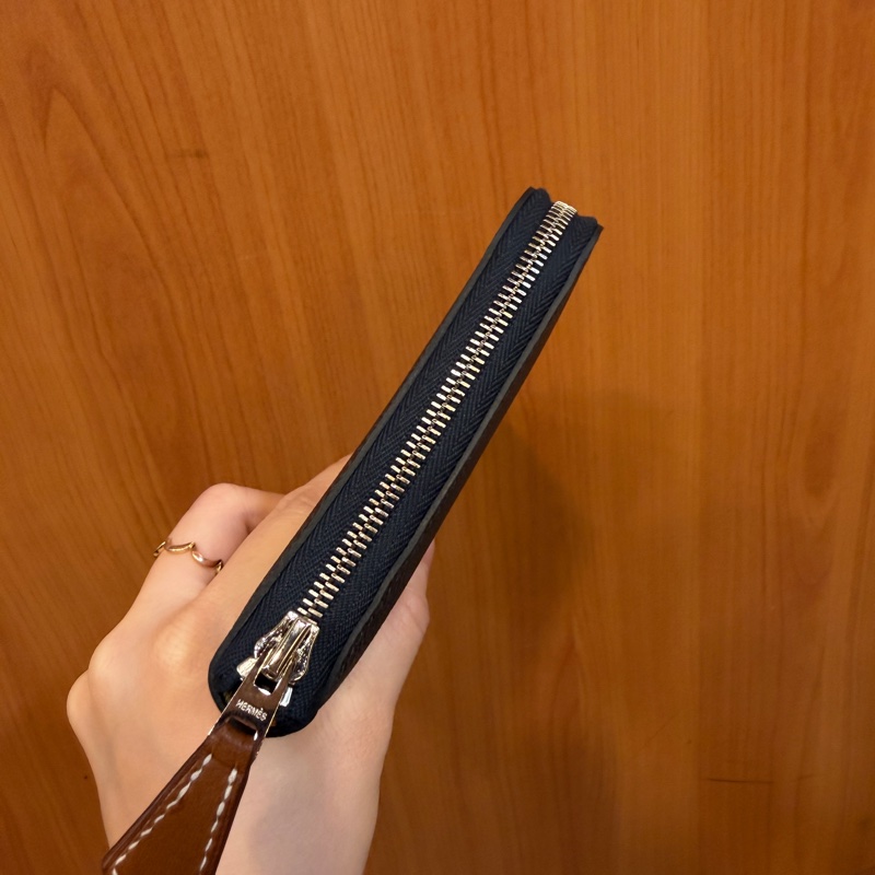 Hermes 深藍Epsom皮銀釦Silk in絲巾長夾-2