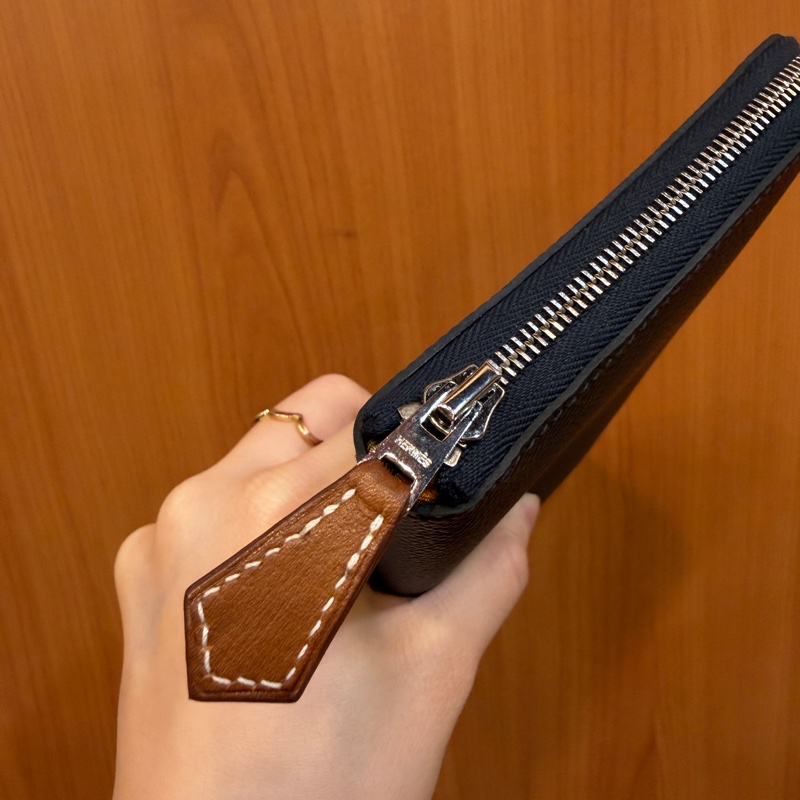 Hermes 深藍Epsom皮銀釦Silk in絲巾長夾-3