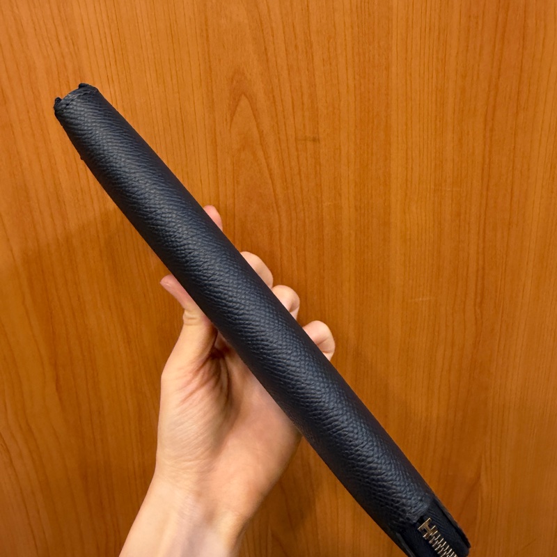 Hermes 深藍Epsom皮銀釦Silk in絲巾長夾-6